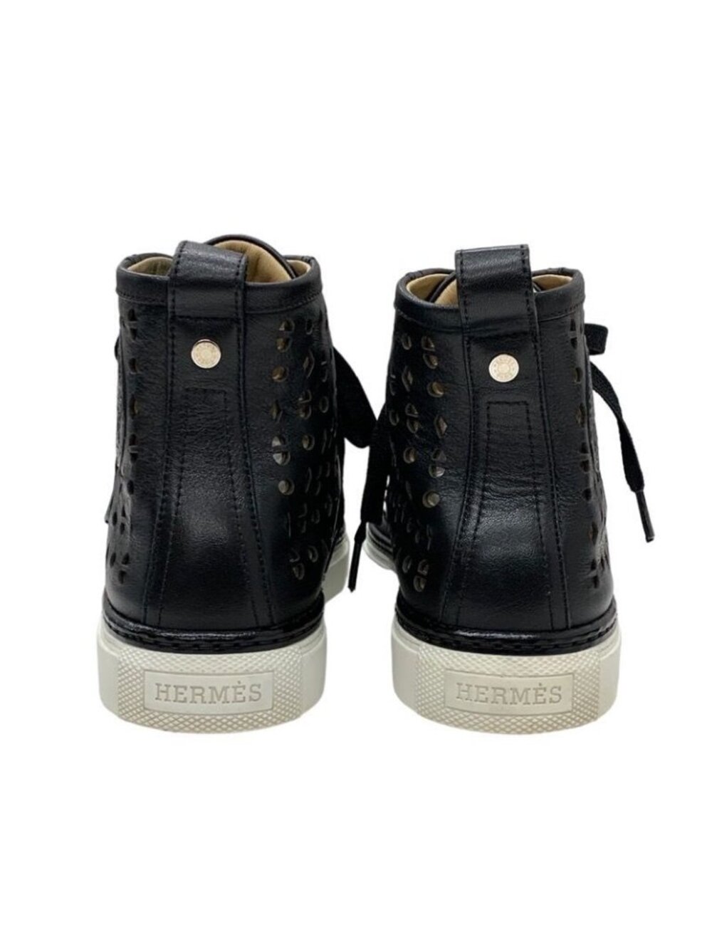Hermes Jimmy Sneakers Shoes Leather Black Punching High Cut - Picture 5 of 9